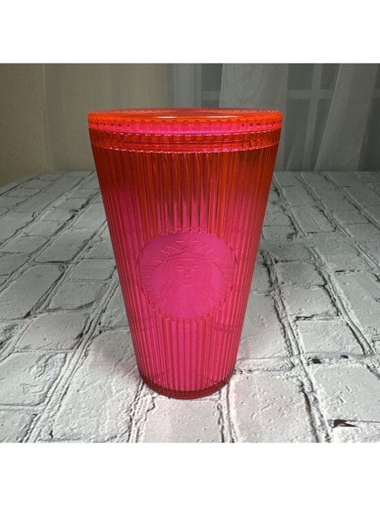 Starbucks Other - Starbucks Neon Pink Pleated Cold Cup Tumbler 16oz